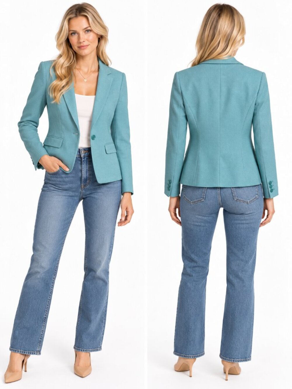 The Limited Textured Basketweave Blazer Jacket Women Mint Aqua XS Tailored